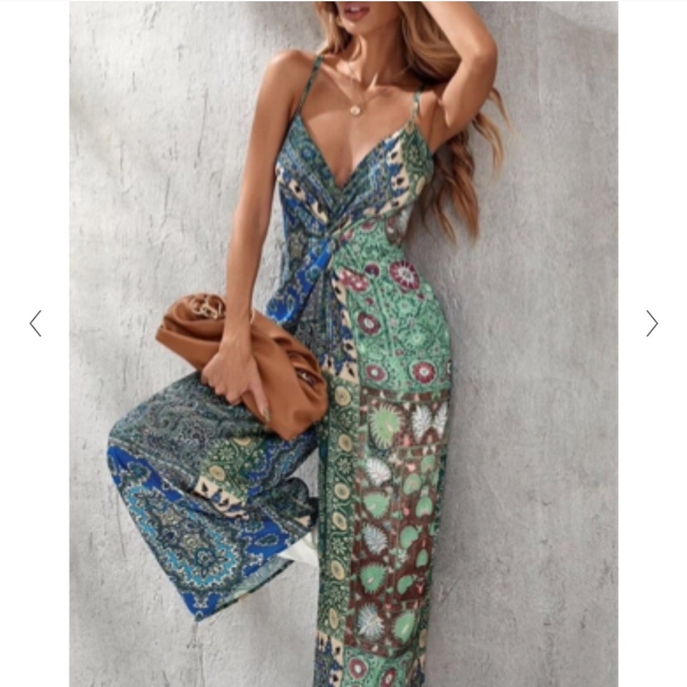 Zara Morocco Green and Blue Patchwork Jumpsuit